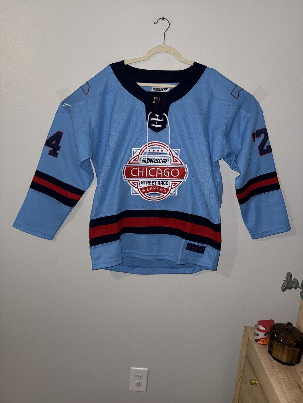 NASCAR Chicago Street Race Weekend Hockey Jersey Light Blue Size L